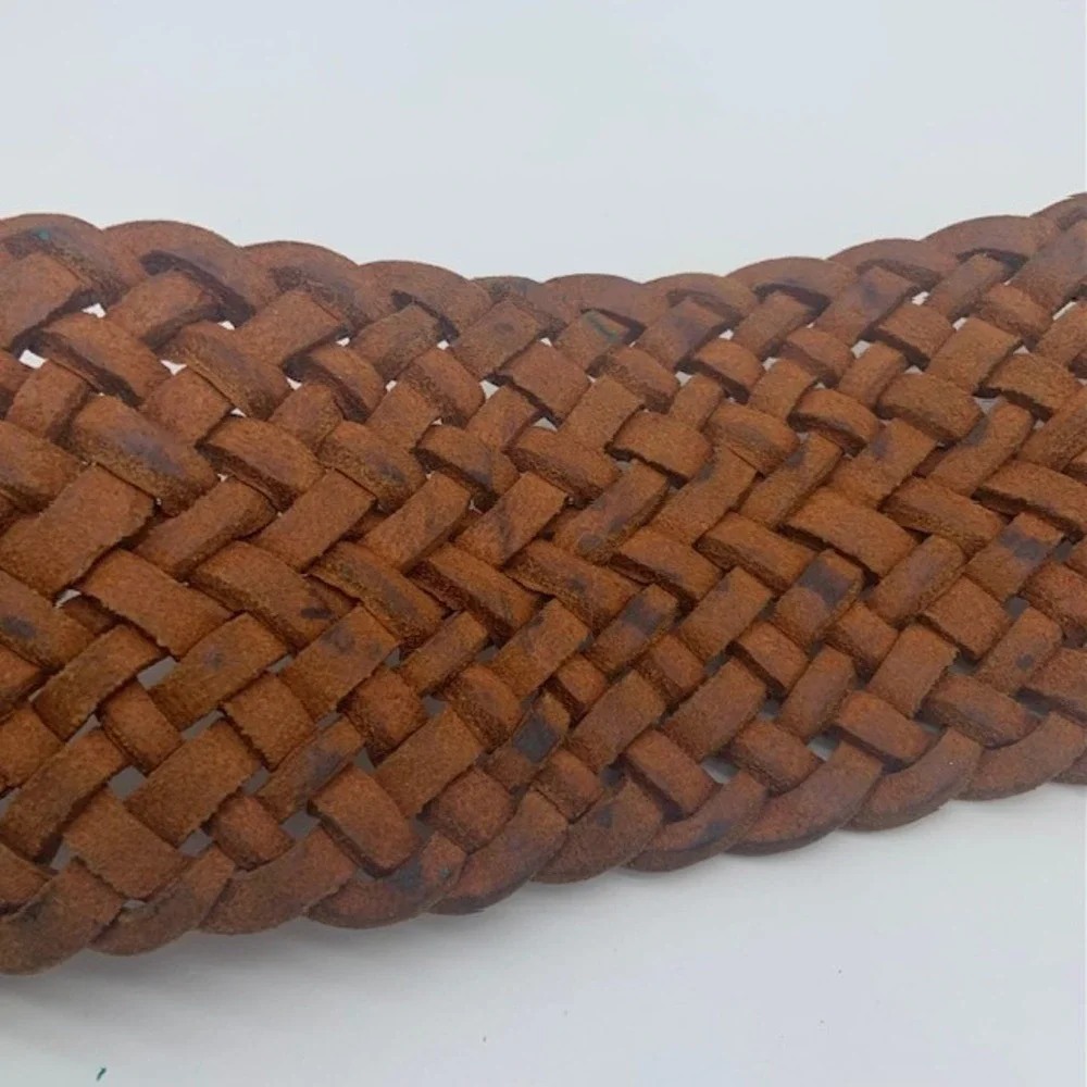 Chico's Y2K Braided Leather Belt Horn Buckle Western Cowgirl Boho Chic Festival